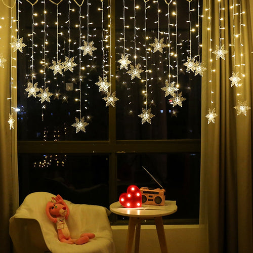 Christmas Decoration Curtain Snowflake LED String Lights