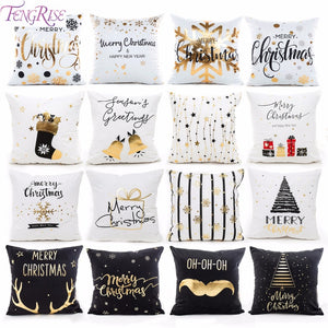 FENGRISE 45x45cm Cotton Linen Merry Christmas Cover Cushion Christmas Decor for Home Happy New Year Decor 2019 Navidad Xmas Gift